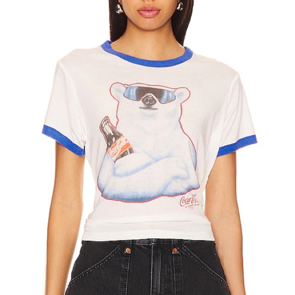 Coca Cola Polar Bear Ringer Tee XS Vintage Retro Graphic Baby Tee